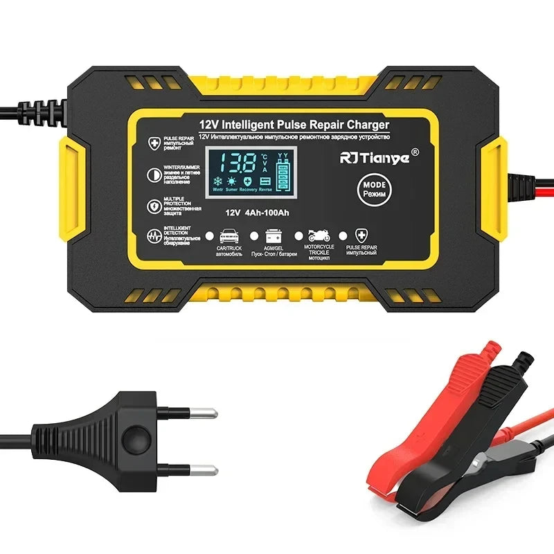 12V 6A älykäs akkulaturi kosketusnäytöllä, sykkivä korjaustoiminto, LCD-näyttö, nopea lataus, sopii märkä- ja kuiva-akuille sekä lyijyakuille.