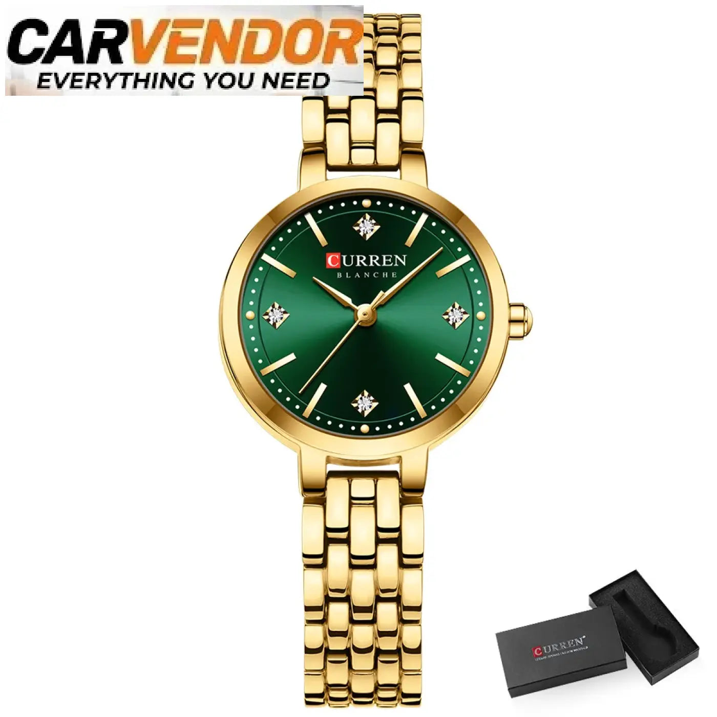 Elegantti Naisten Kello Koristekivillä - golden green box