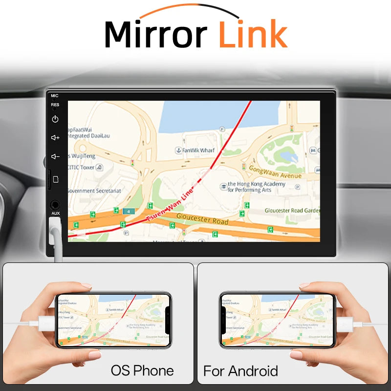 1-DIN Autosoitin 7" HD-kosketusnäytöllä (Apple CarPlay & Android Auto)