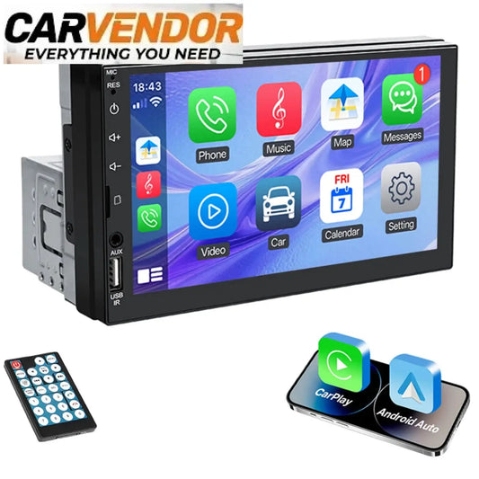 Black carvendor 1din autosoitin 7 tuuman hd-kosketusnäytöllä apple carplay ja android auto tuella