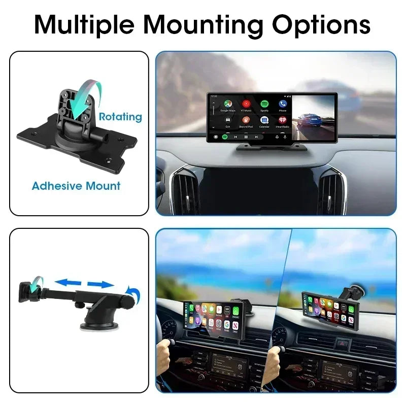 10.26" Langaton 4K Älynäyttö Autoon – CarPlay, Android Auto & Kojelautakamera (Peruutuskameralla)