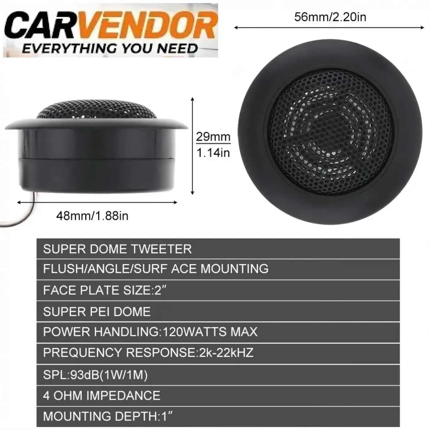 2Pcs 120W High Efficiency Universal Mini Dome Tweeter Speakers for Car Audio System