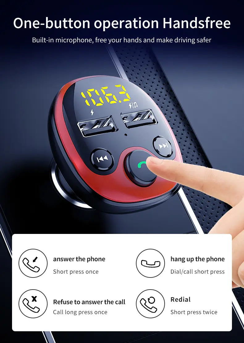FM-lähetin ja Bluetooth-autolaturi (Dual USB)