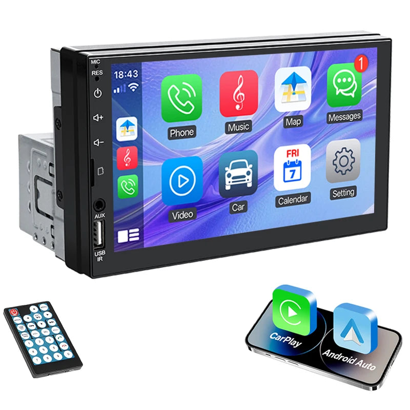 1-DIN Autosoitin 7" HD-kosketusnäytöllä (Apple CarPlay & Android Auto)