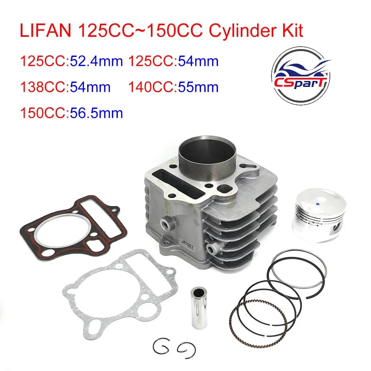 52.4Mm 54Mm 55Mm 56.5Mm Cylinder Kit Lifan 125CC 138CC 140CC 150CC 1P52FMI 1P54FMI 1P55FMJ 1P56FMJ Engine Pit Dirt Bike Parts