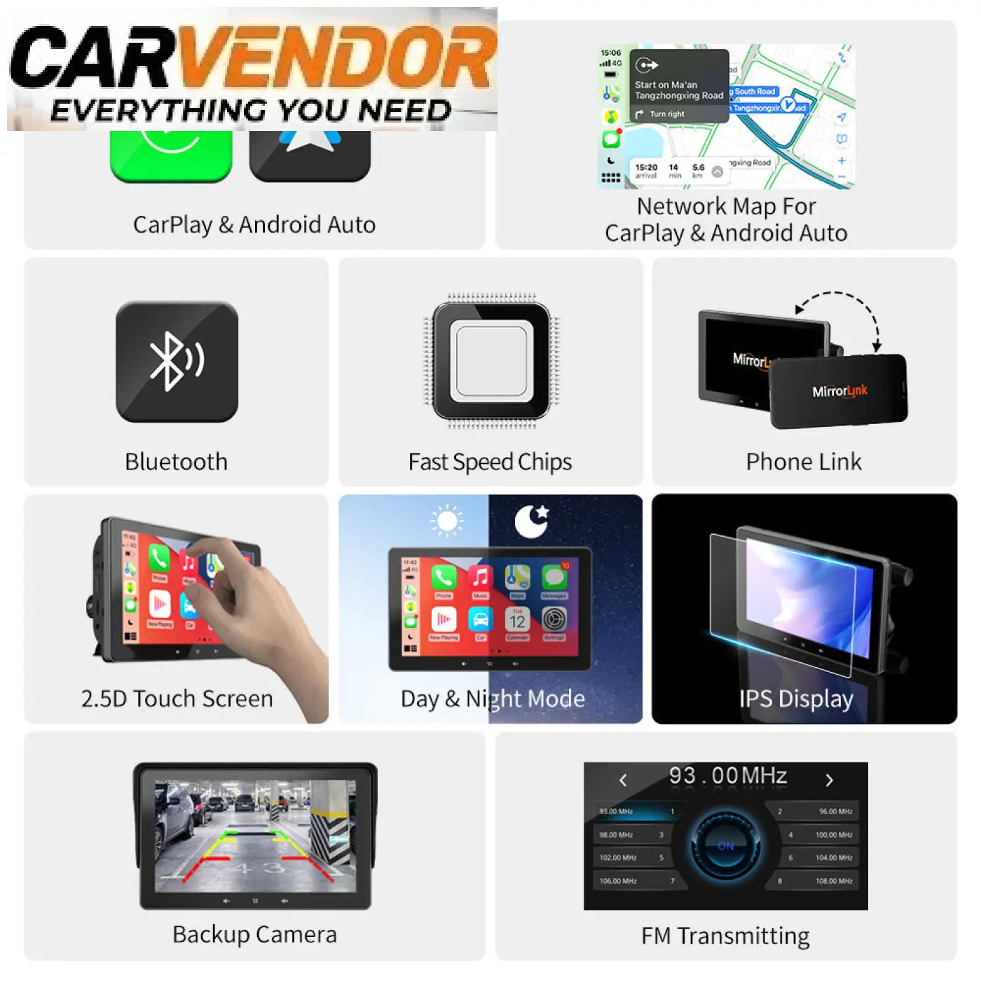 Musta 7 tuuman universaali langaton carplay ja android auto 2.5d kosketusnäyttö autosoitin ipsnäytöllä