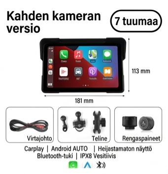 7’’ Vedenpitävä Älynäyttö Moottoripyörään (Langaton Apple CarPlay & Android Auto) - Näyttö + Rengaspaineanturit