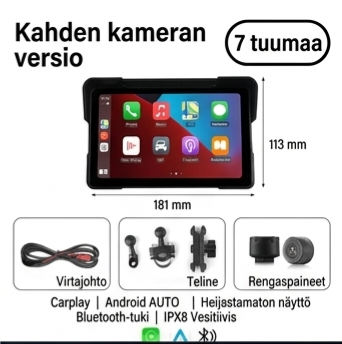 7’’ Vedenpitävä Älynäyttö Moottoripyörään (Langaton Apple CarPlay & Android Auto)