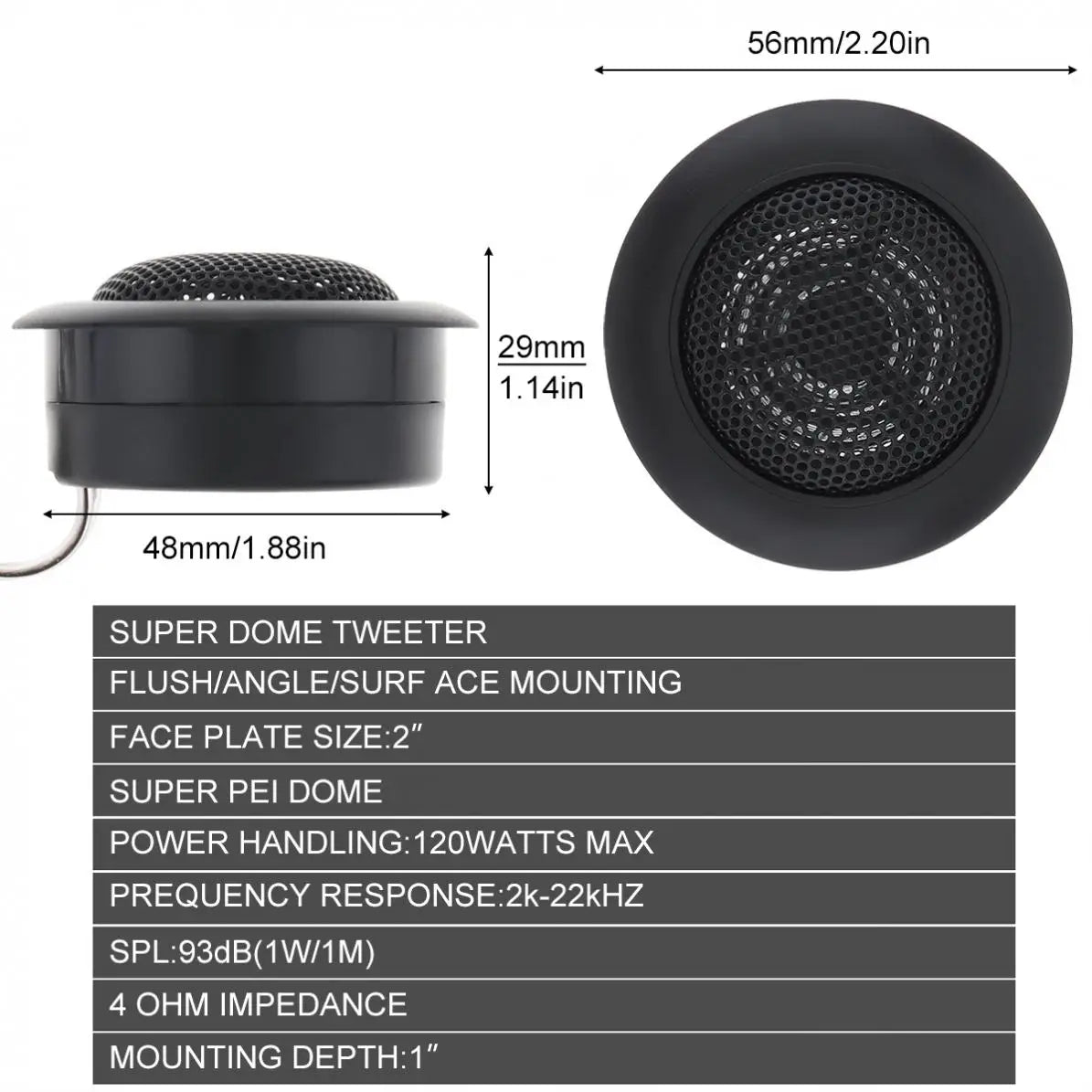 2Pcs 120W High Efficiency Universal Mini Dome Tweeter Speakers for Car Audio System