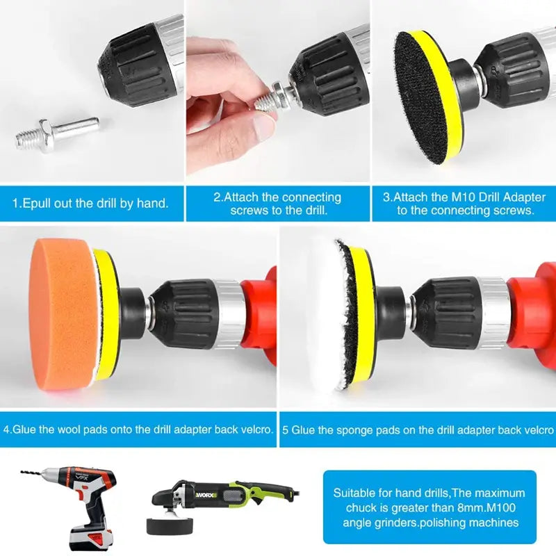 8-Piece Car Polishing Kit & Drill Adapter (3'' / 5'' / 7'')