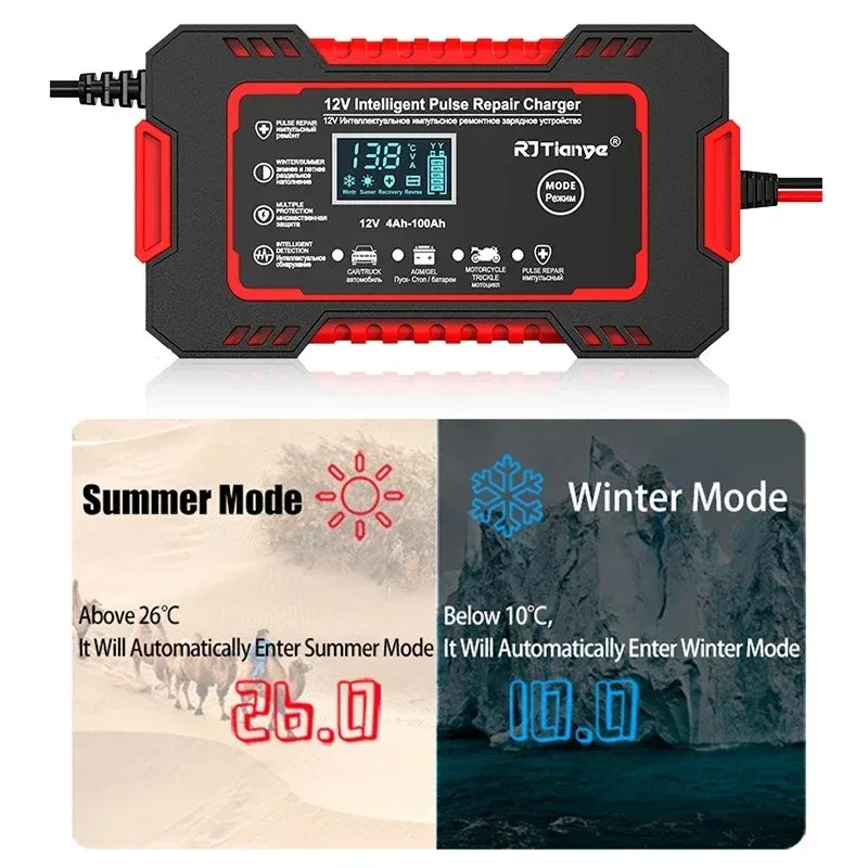 12V 6A älykäs akkulaturi kosketusnäytöllä, sykkivä korjaustoiminto, LCD-näyttö, nopea lataus, sopii märkä- ja kuiva-akuille sekä lyijyakuille.