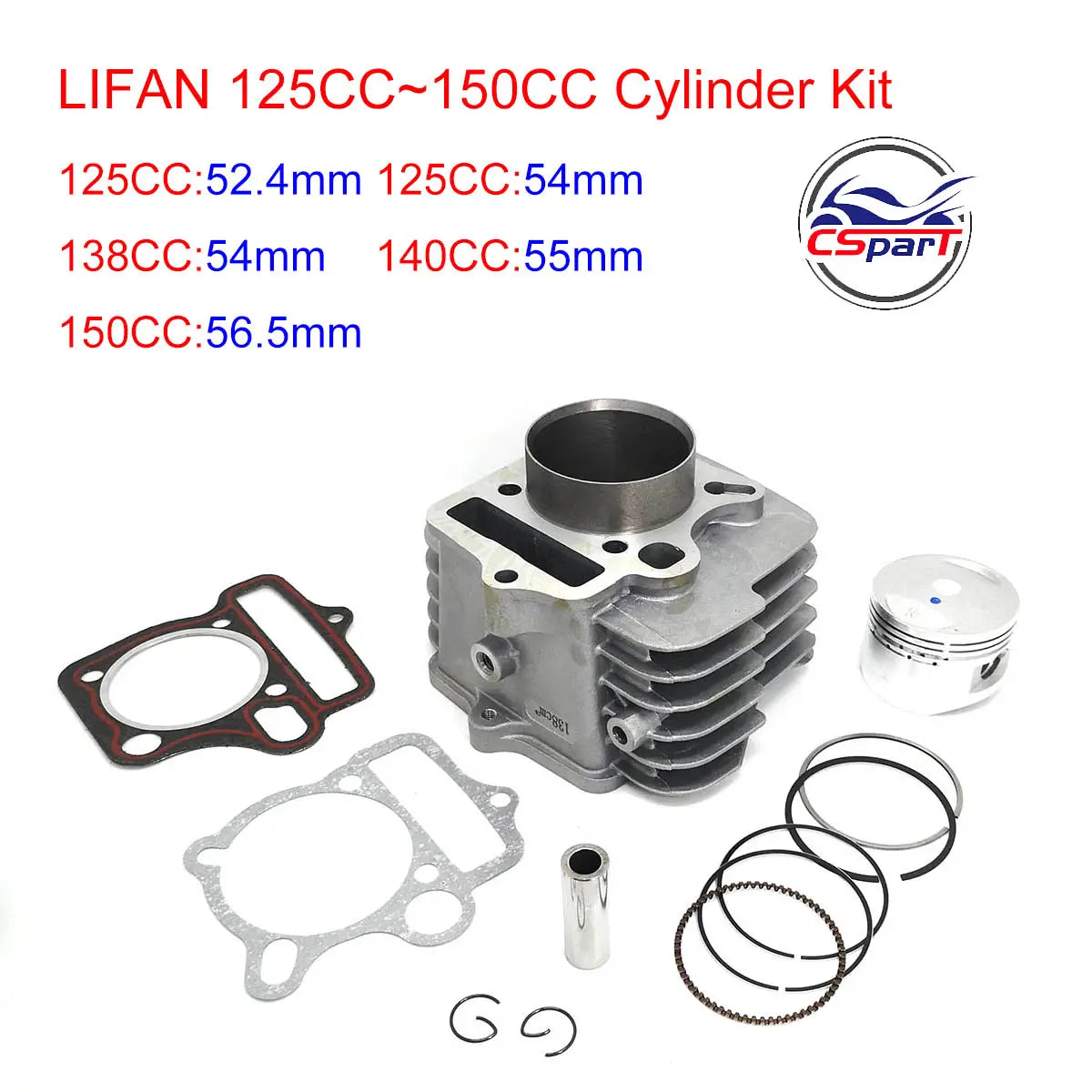 Kit de cilindro 52.4Mm 54Mm 55Mm 56.5Mm Lifan 125CC 138CC 140CC 150CC 1P52FMI 1P54FMI 1P55FMJ 1P56FMJ Motor de pit bike