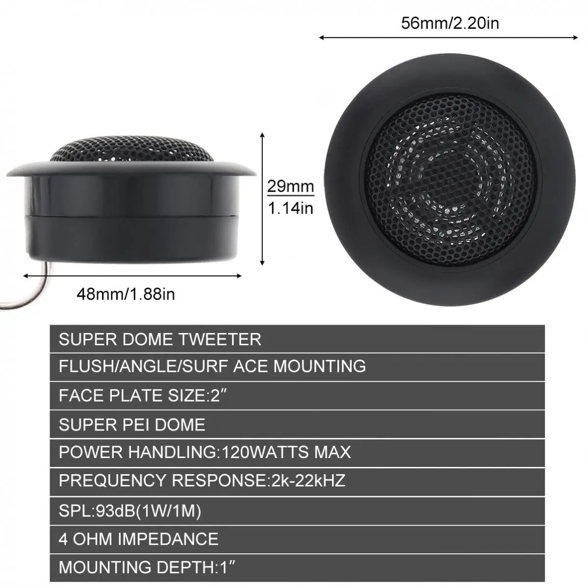 2 pièces 120 W mini haut-parleurs d’aigus universels à dôme pour système audio de voiture