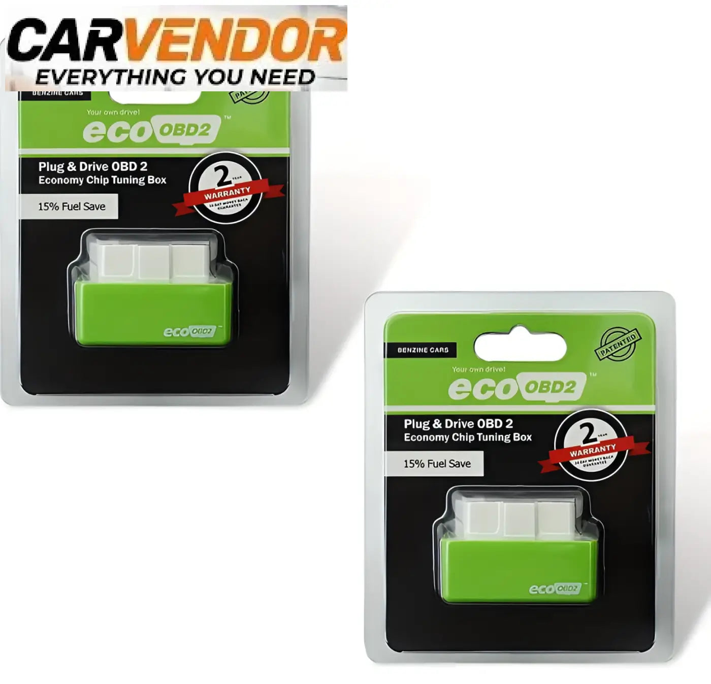 Vihreä ja valkoinen ecoobd2 plug and drive obd2 taloudellisuuspainike optimoiva lastu myyntipakkauksessa