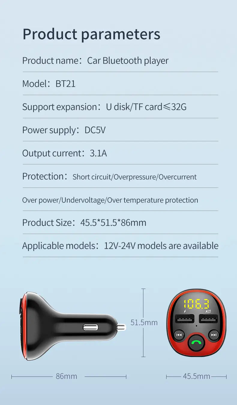 FM-lähetin ja Bluetooth-autolaturi (Dual USB)