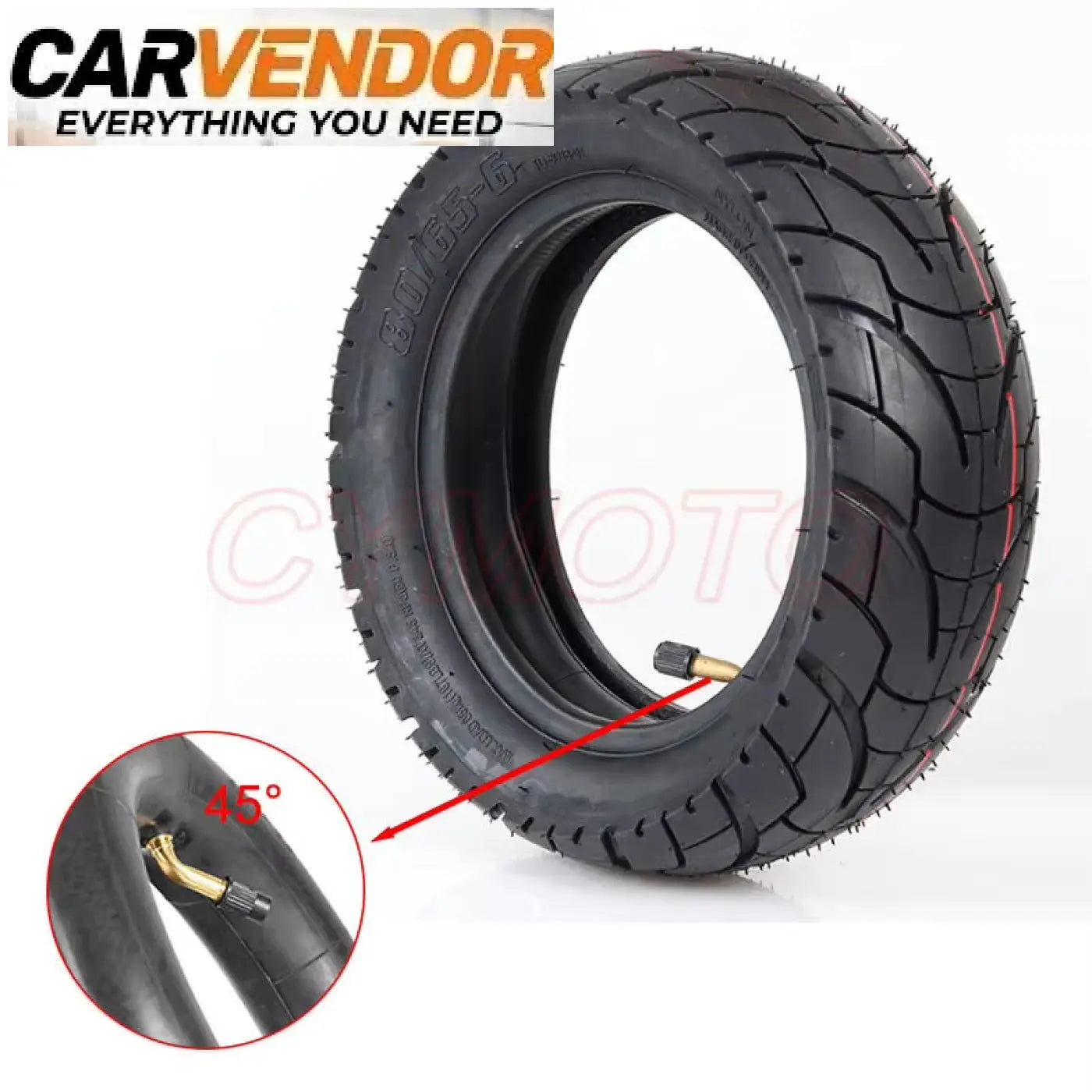 Black rubber electric scooter tire 10 inch with red accent stripe and gold valve stem for fat tire models