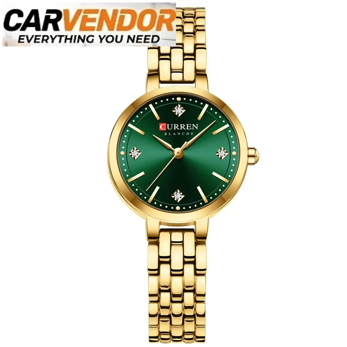 Elegantti Naisten Kello Koristekivillä - golden green