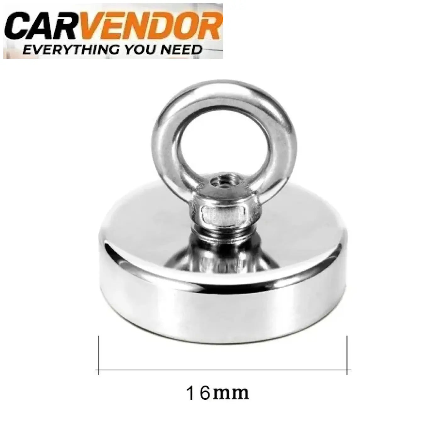 A sleek 16mm stainless steel fishing magnet with polished finish and hanging ring heavy duty neodymium magnet