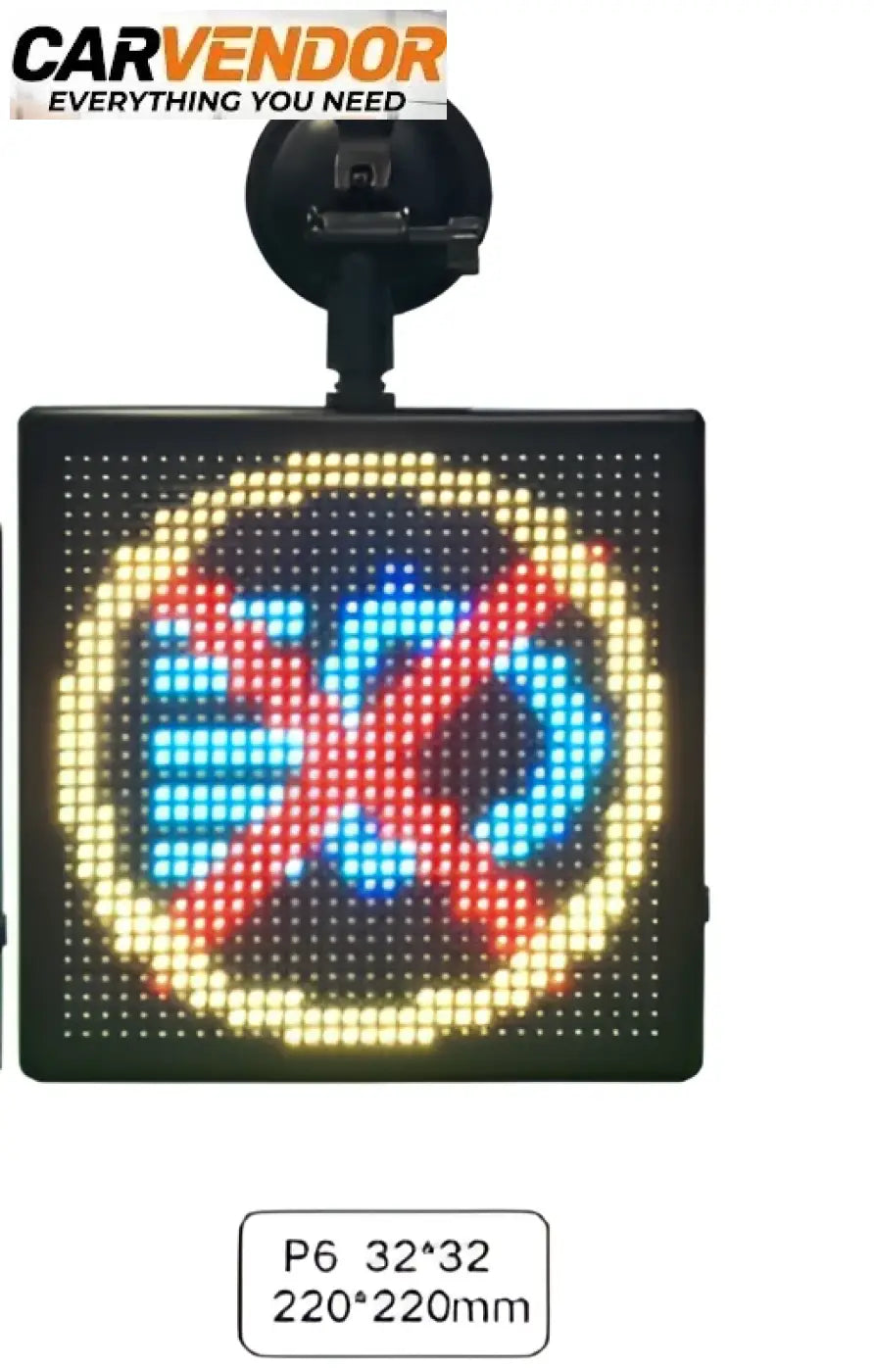 Auton led-emojinäyttö viestivalo musta suorakaide led-näyttö punainen ja sininen varoitusvalo mustalla imukupijalustalla