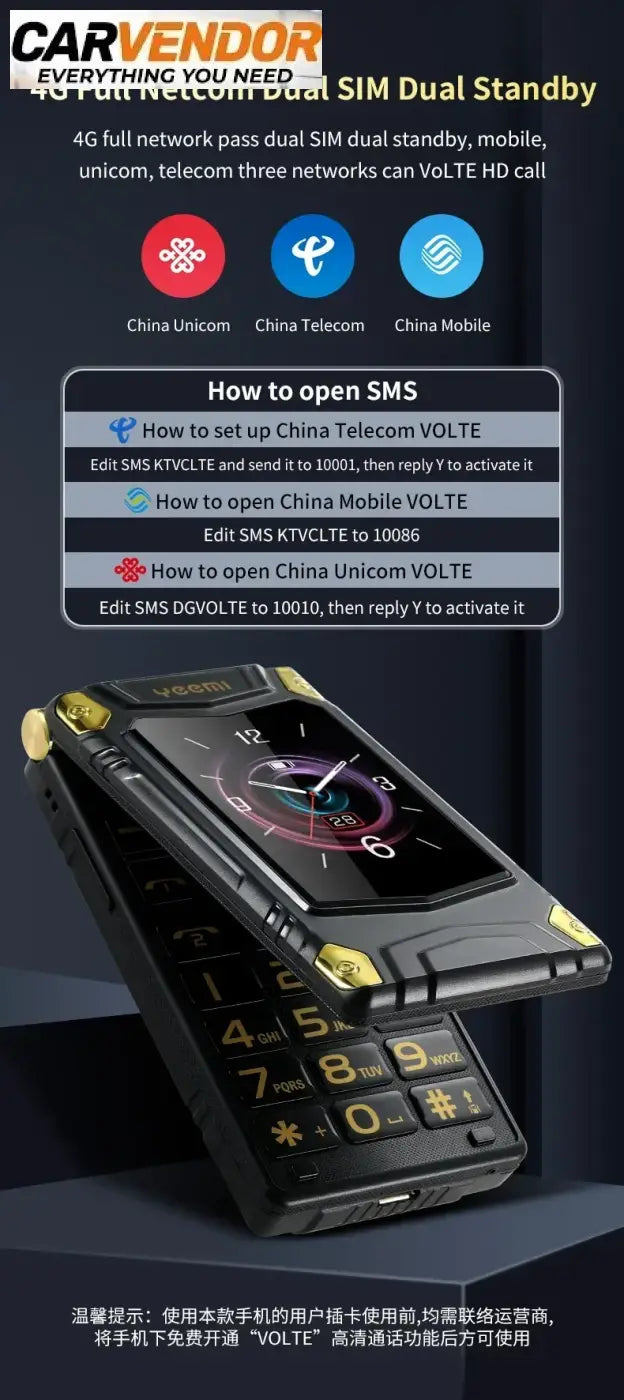 Iskunkestävä 4G-Simpukkapuhelin Jättiakulla (Dual SIM)