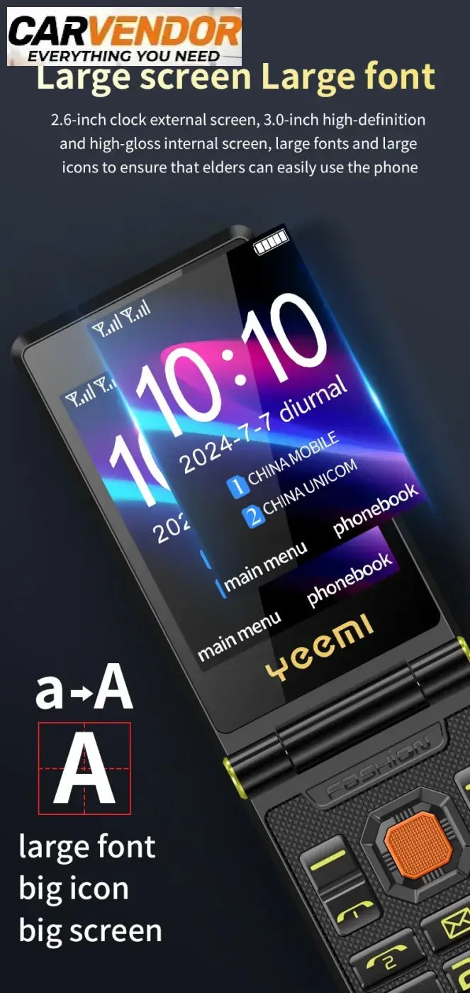 Iskunkestävä 4G-Simpukkapuhelin Jättiakulla (Dual SIM)