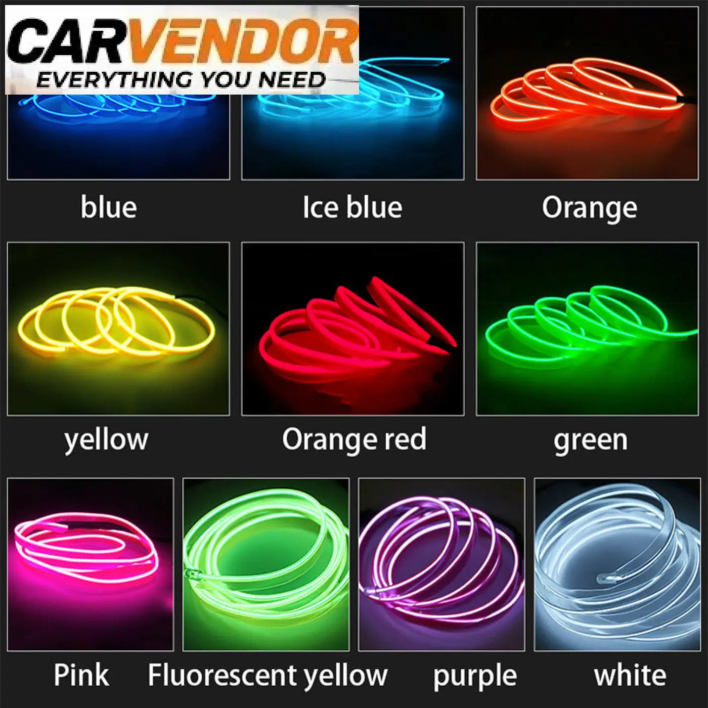 Joustava neon el tunnelmavalolanka autoon 12v saatavilla useissa väreissä kuten sininen oranssi punainen ja vihreä