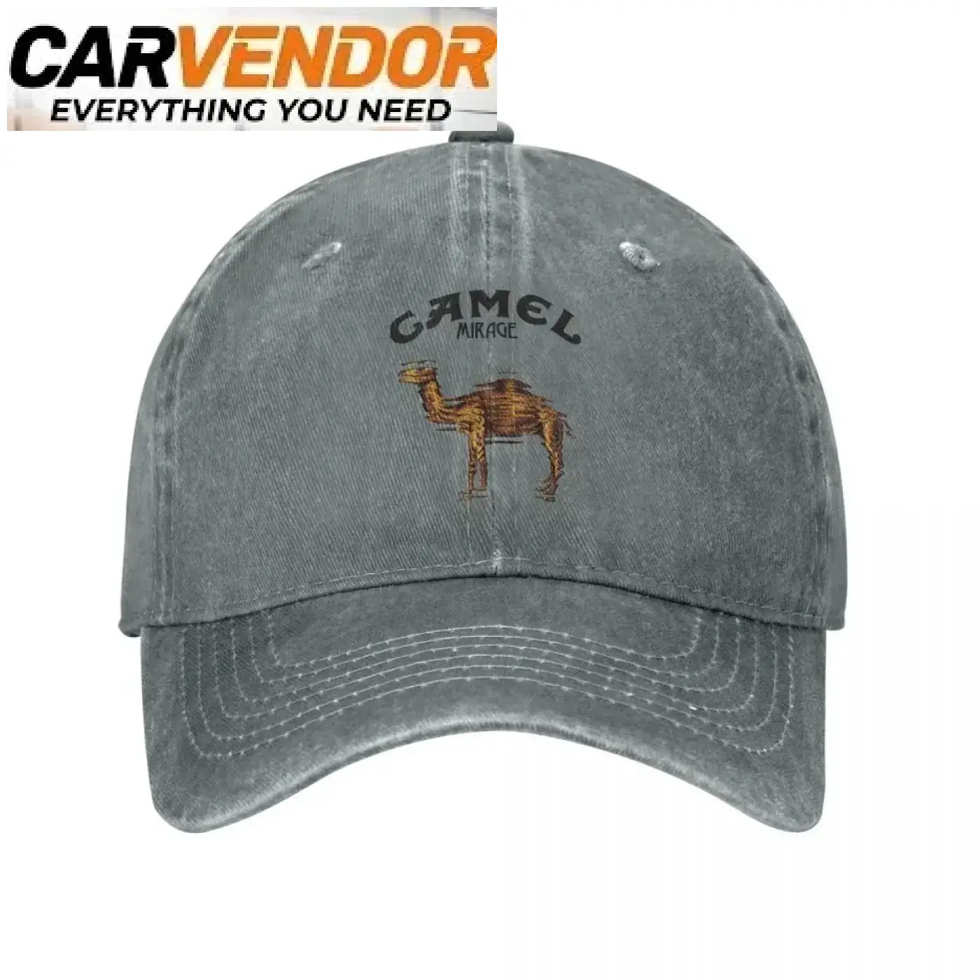 Faded harmaa trucker lippis kirjailulla kameli ja camel mirage teksti ulkoiluun ja golfiin säädettävällä istuvuudella