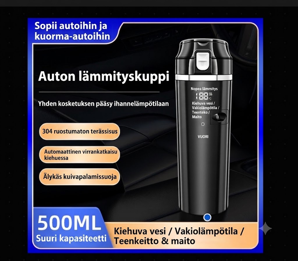 Älykäs Autotermos & Vedenkeitin Digitaalisella Näytöllä (500 ml)