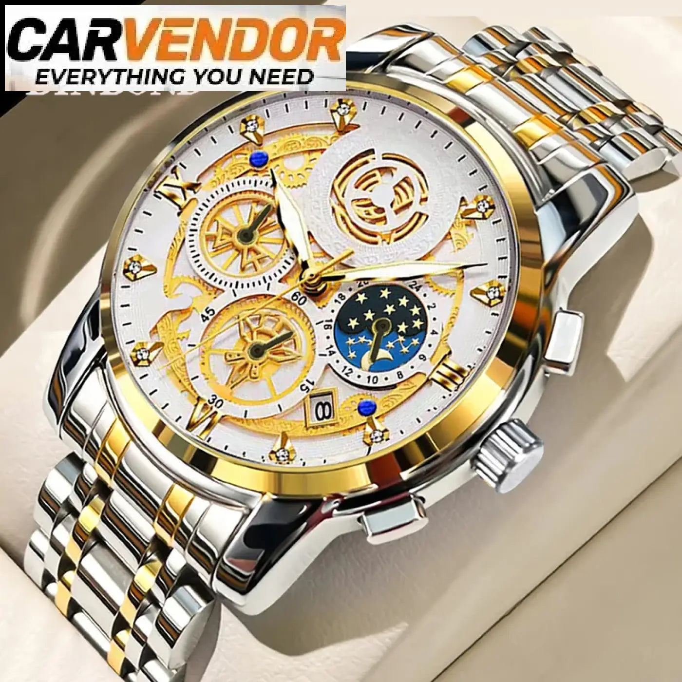 Näyttävä Miesten Teräskello Kronografilla