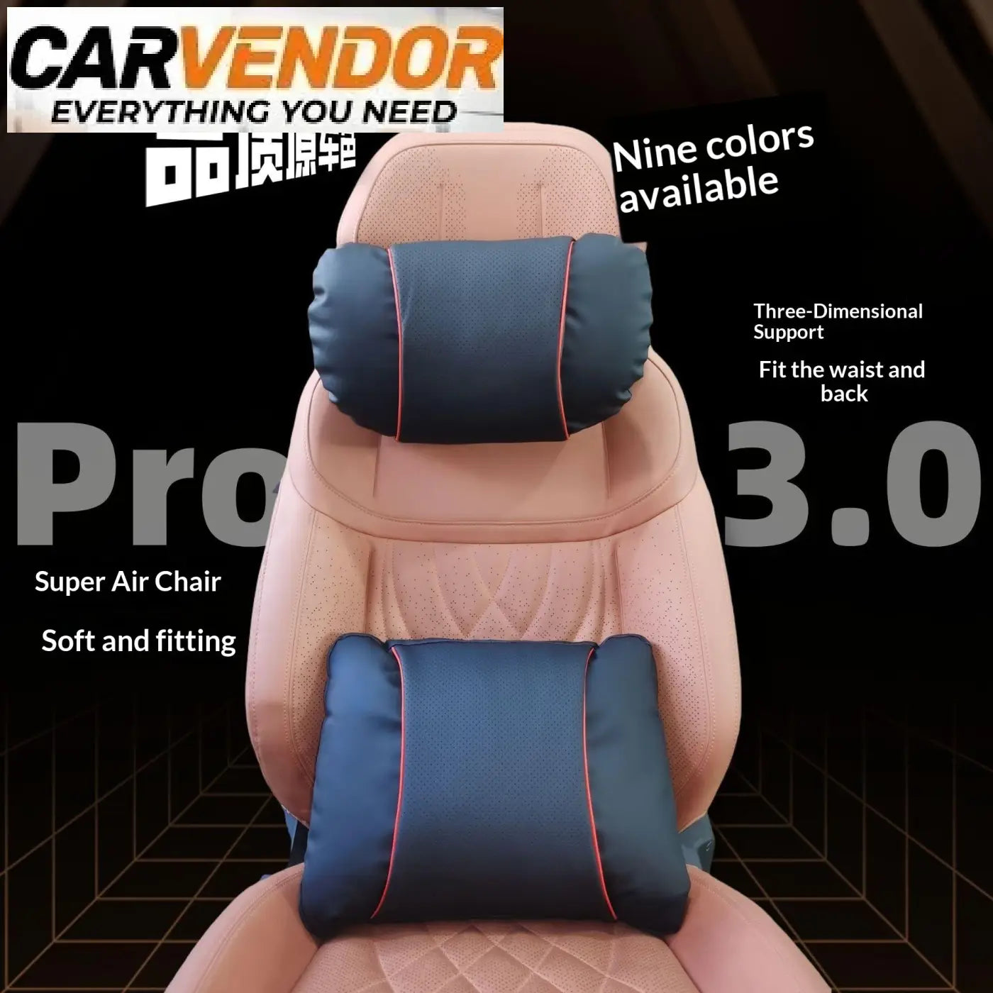 Premium nappa-nahkainen ergonomiapaketti tummansinisiä, tikkauksilla varustettuja auton istuimen tukityynyjä