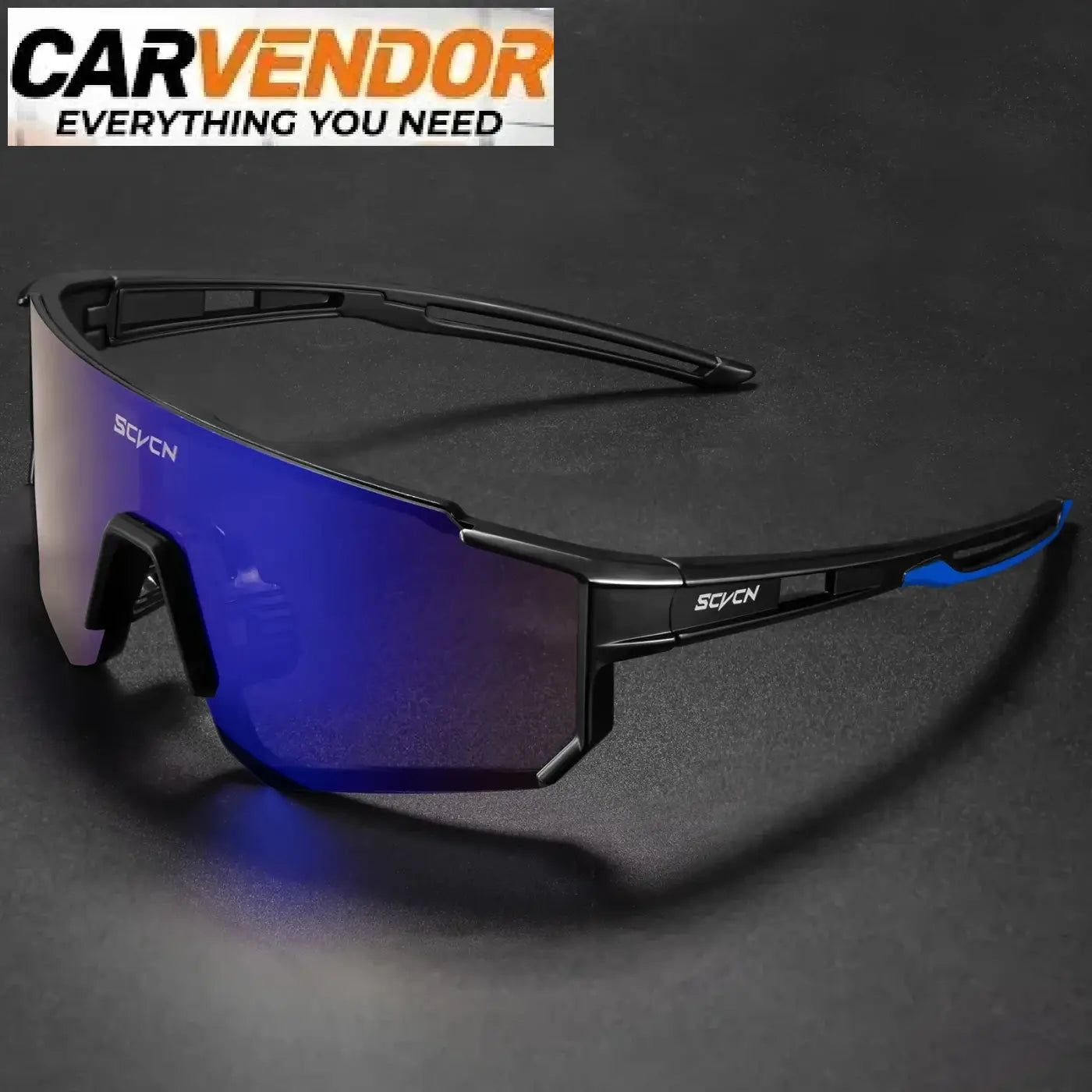 Black and blue scycn sports sunglasses with sleek aerodynamic frame and uv400 protection ajolasit