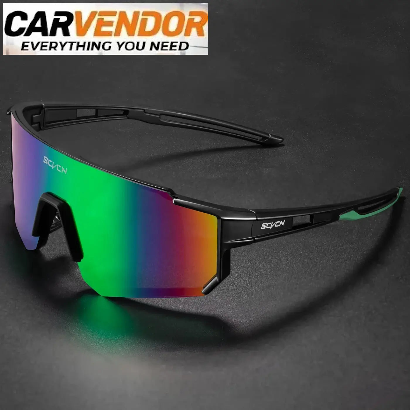 Black framed scycn sports sunglasses with iridescent uv400 lens shifting green blue and red ajolasit