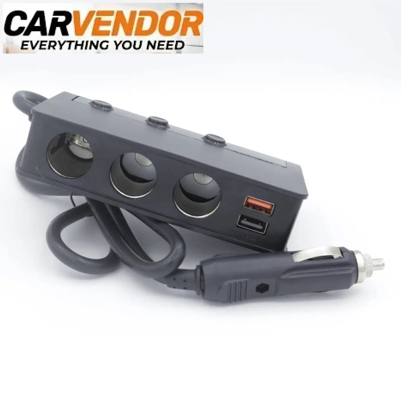 Tehokas musta 12v jakaja 3 tupakansytytinpaikalla ja 2 usb-portilla autoon pikalataukseen qc 3.0 tuella