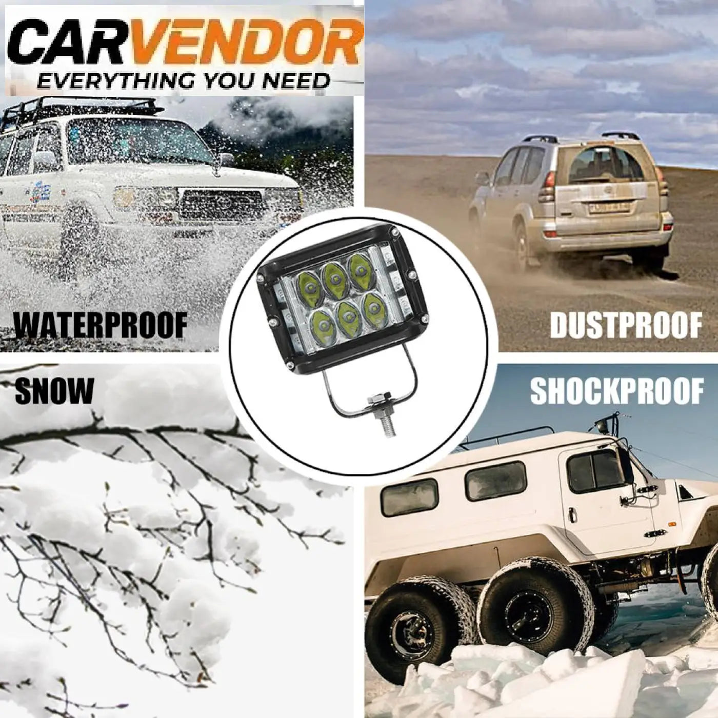 Tehokas 45w musta led-työvalo kuudella vihertävän keltaisella lampulla ja kiinnitysjalustalla