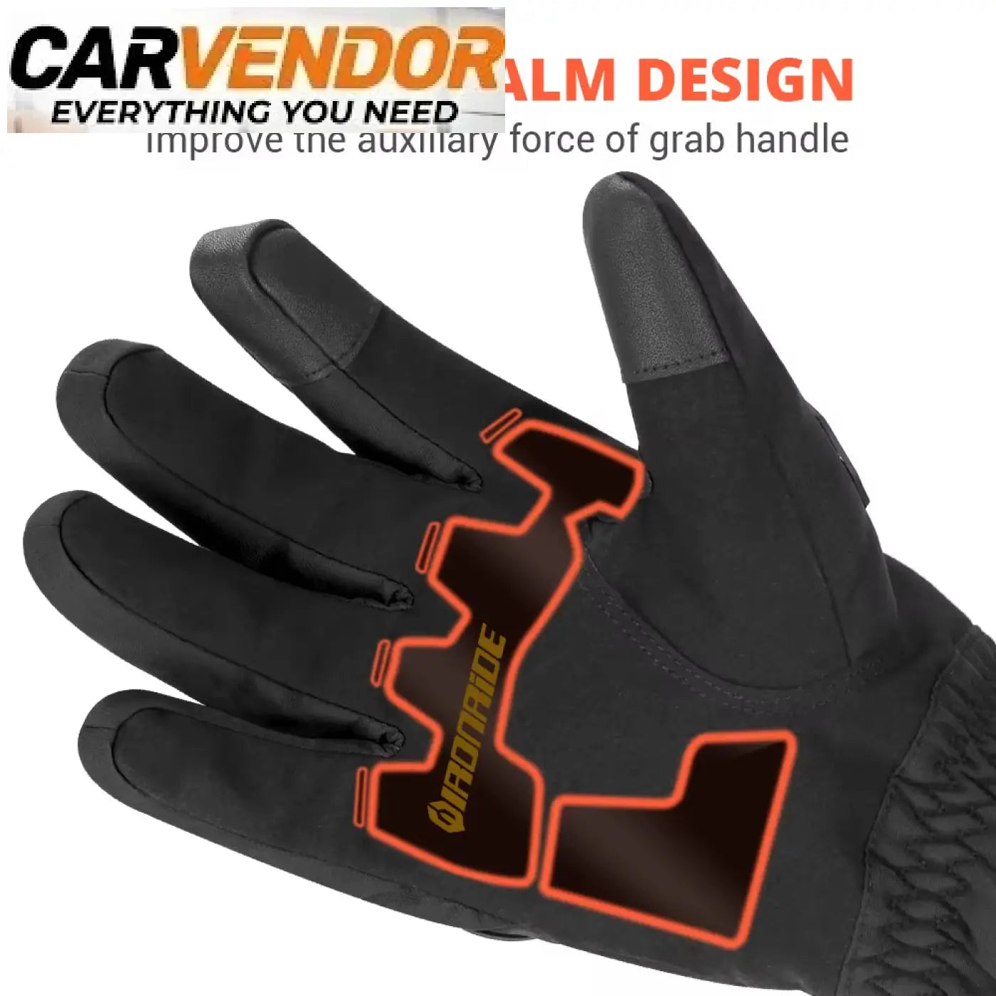 Veden ja tuulenpitävät mustat ajohanskat panssarisuojilla orange outlined anti slip palm design ironride merkinnällä