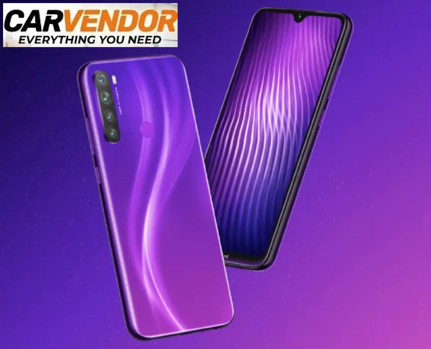 Takakuva violetin liukuvärisen lasisen xiaomi redmi note 8 2021 älypuhelimen pystysuorasta nelikamerasta ja kaarevista reunoista