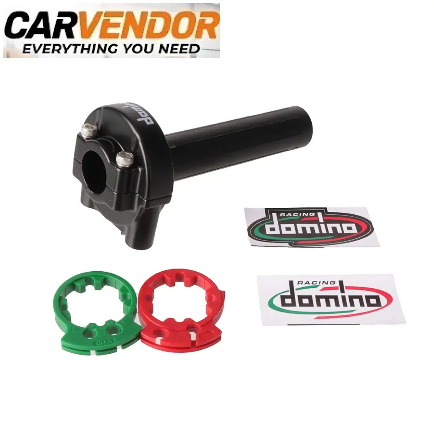 Black matte 22mm universal motorcycle handlebar grip extension with silver bolts green and red clamp rings throttle housing assembly contains installation instructions please check