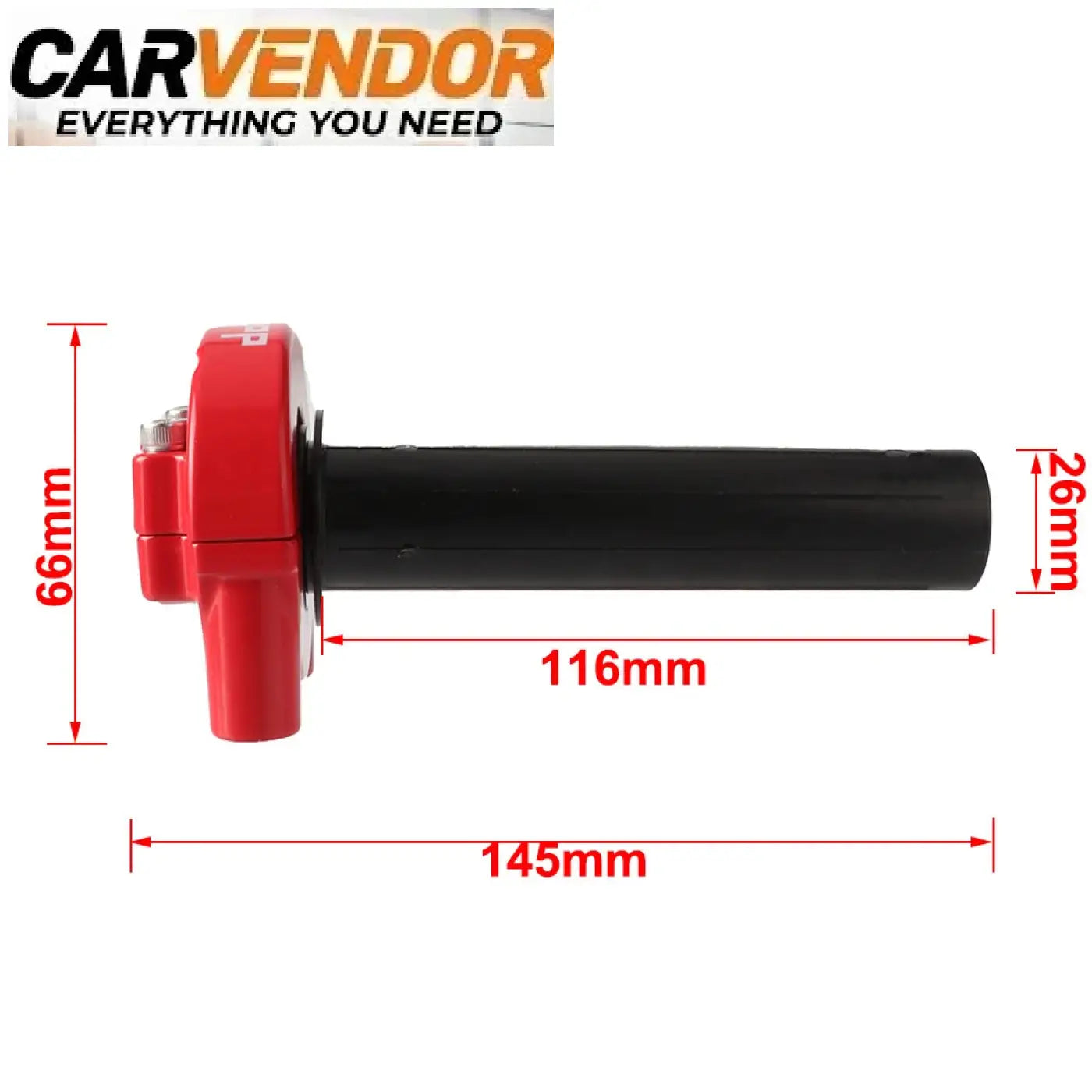 Red and black textured 22mm universal motorcycle throttle housing assembly with installation instructions for 500cc-900cc bikes