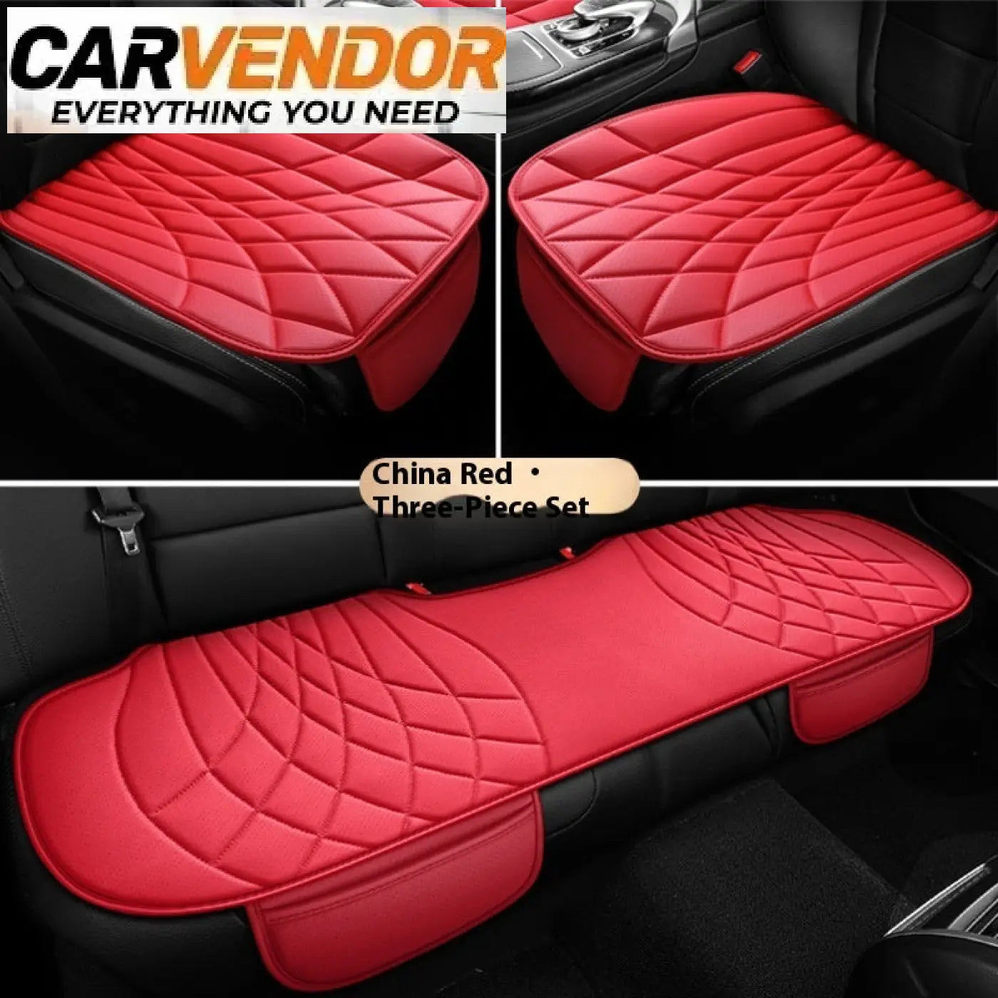 Red quilted keinonahkaiset yleismalliset premium-istuinsuojat 3-osainen setti 5-paikkaiseen autoon